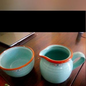 Vintage noritake stoneware sugar bowl and creamer in boulder ridge design